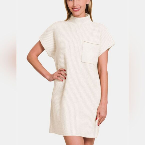 Zenana Short Sleeve Mini Relaxed Fit Sweater Dress sz S M L - Picture 1 of 7